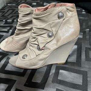 Vince Camuto creame peep toe bootie wedges , leather upper lining